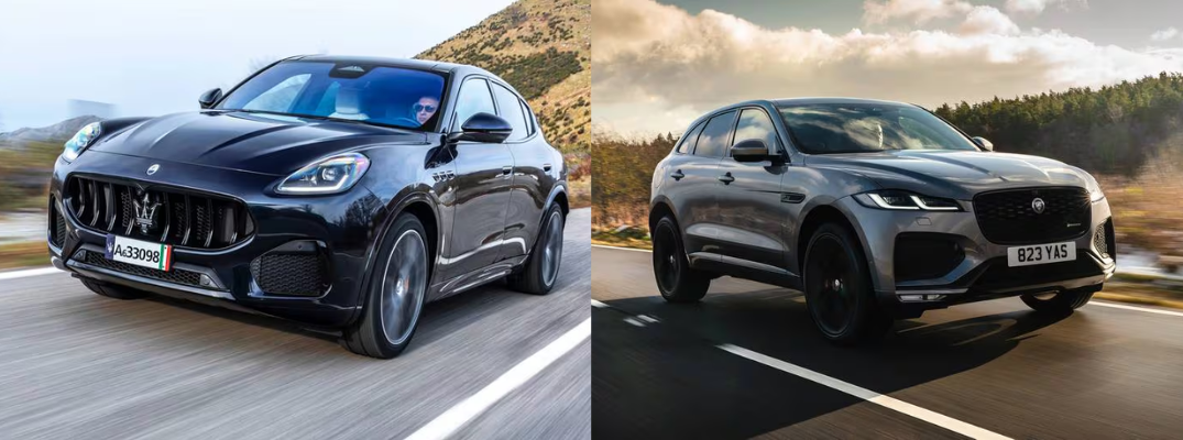 2025 Maserati Grecale and 2026 Jaguar F-Pace driving next to each other